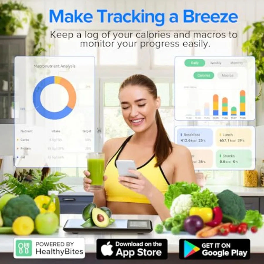 Digitale Keukenweegschaal met Voedingswaarde App en Macro Tracker voor Gezonde Maaltijdbereiding Thuis | Sansoti