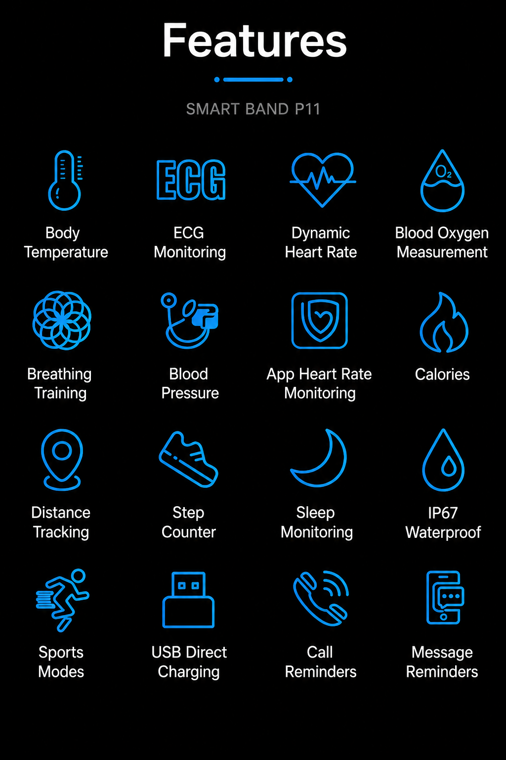 Smartwatch met EKG Hartslag Bloeddruk Slaaptracking Zwart Blauw Rood Gezondheidsmonitor Fitness Tracker Vitaro | Sansoti