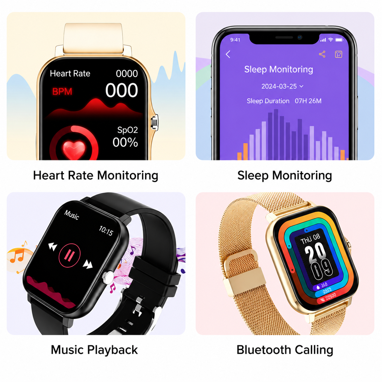Smartwatch met Gezondheidsmeting en 10 Dagen Accuduur | Sansoti