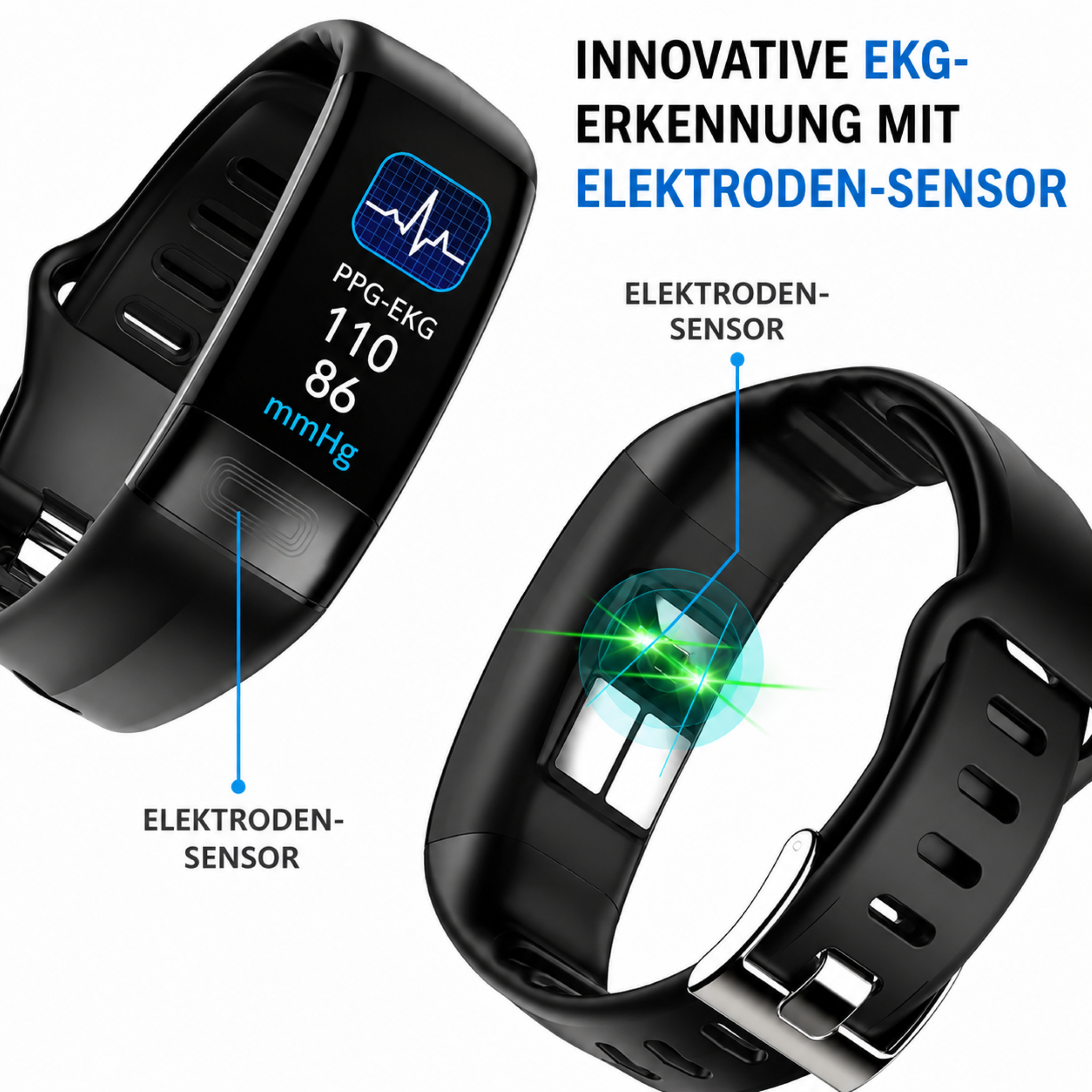 Smartwatch met ECG, Bloeddruk- & Slaaptracking – Gezondheidsmonitor met Continue Hartfrequentiemeting | Sansoti