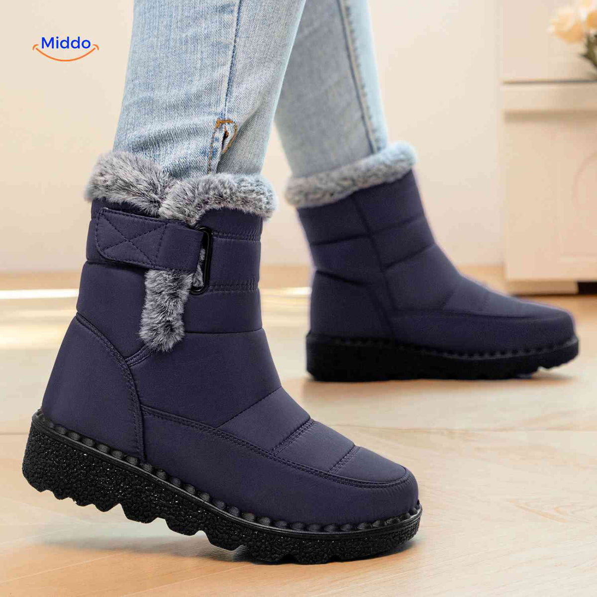 Bottes d’hiver imperméables pour femmes avec doublure en fourrure, antidérapantes, bottines chaudes à scratch, bottes de neige pour la marche | Sansoti