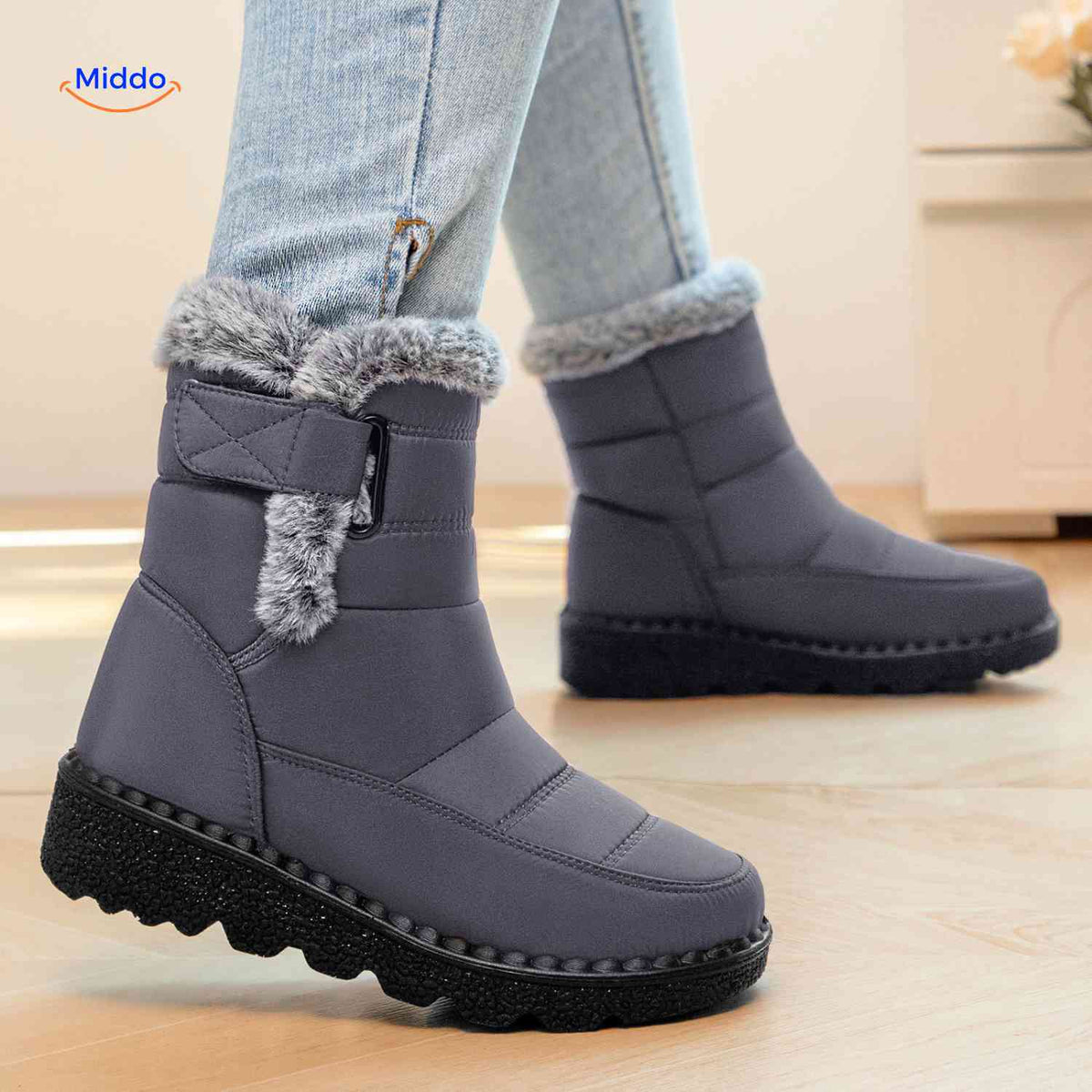 Gefütterte Winterstiefel für Damen und Herren, wasserabweisend, rutschfest, warm, mit Fleecefutter, knöchelhoch, Schneestiefel für den Winter | Sansoti