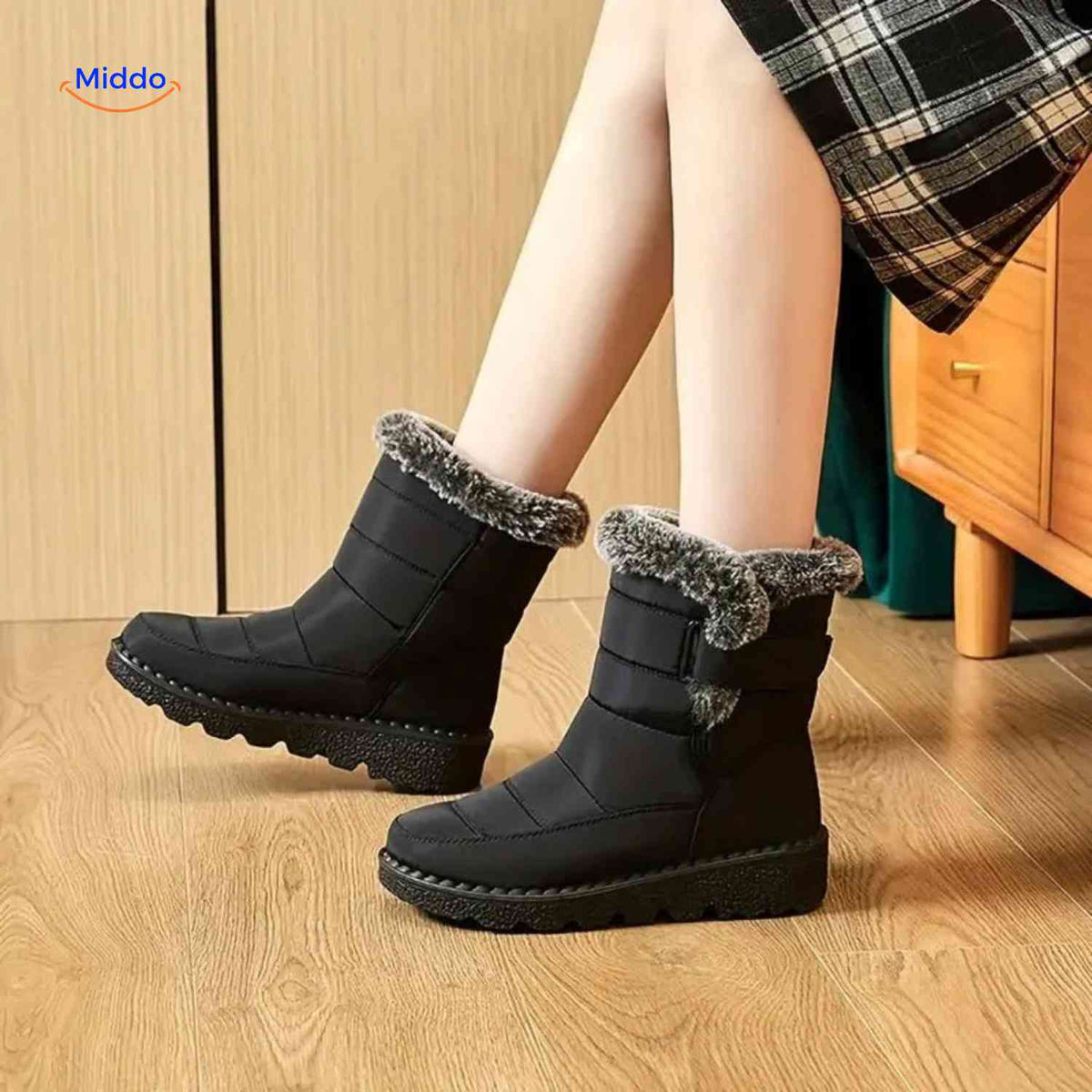 Bottes d’hiver imperméables pour femmes avec doublure en fourrure, antidérapantes, bottines chaudes à scratch, bottes de neige pour la marche | Sansoti