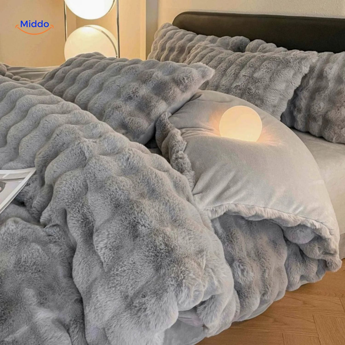 Ensemble de literie quatre pièces en peluche et fausse fourrure, linge de lit d’hiver, textile douillet, doux et chaud, confort pour la chambre à coucher | Sansoti