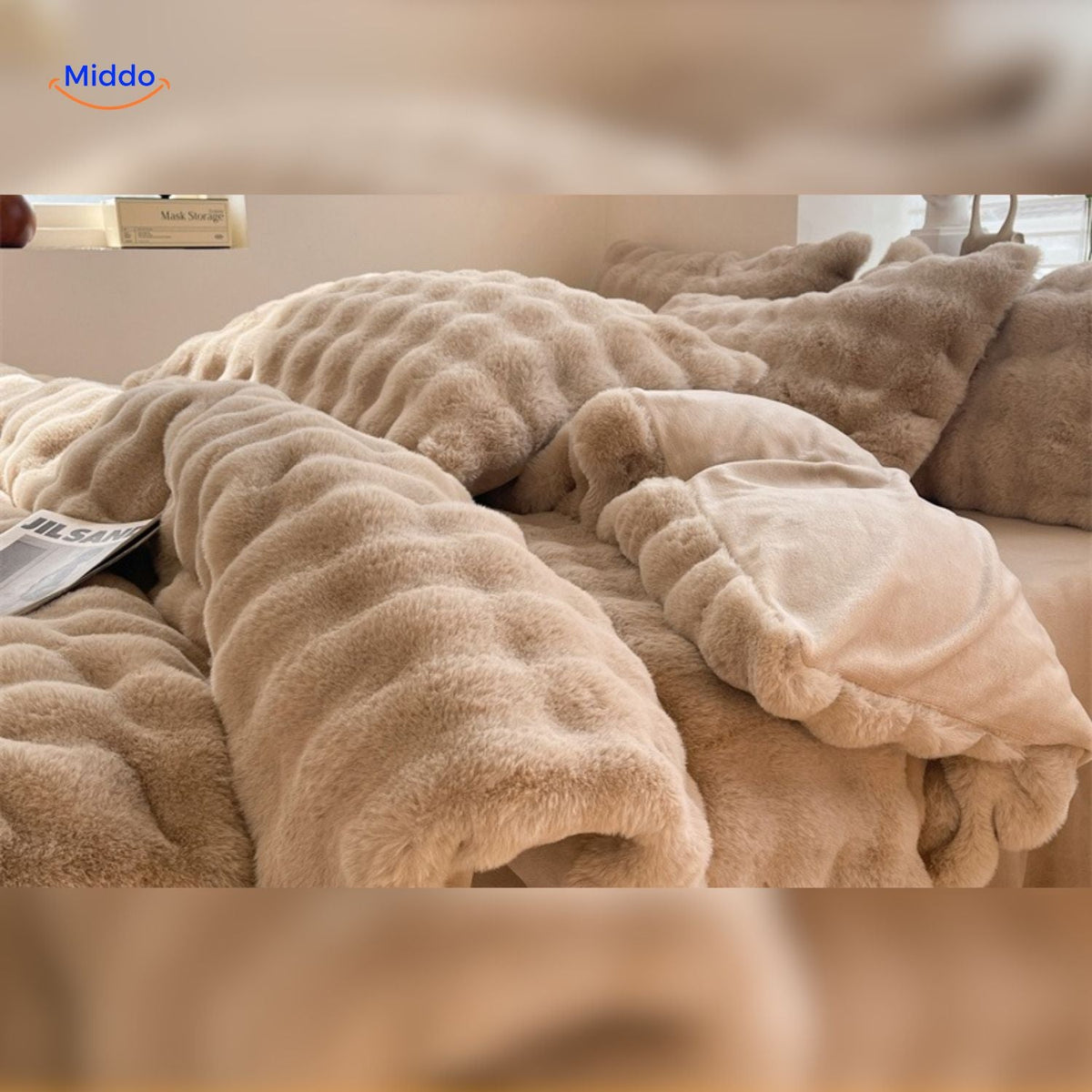 Ensemble de literie quatre pièces en peluche et fausse fourrure, linge de lit d’hiver, textile douillet, doux et chaud, confort pour la chambre à coucher | Sansoti