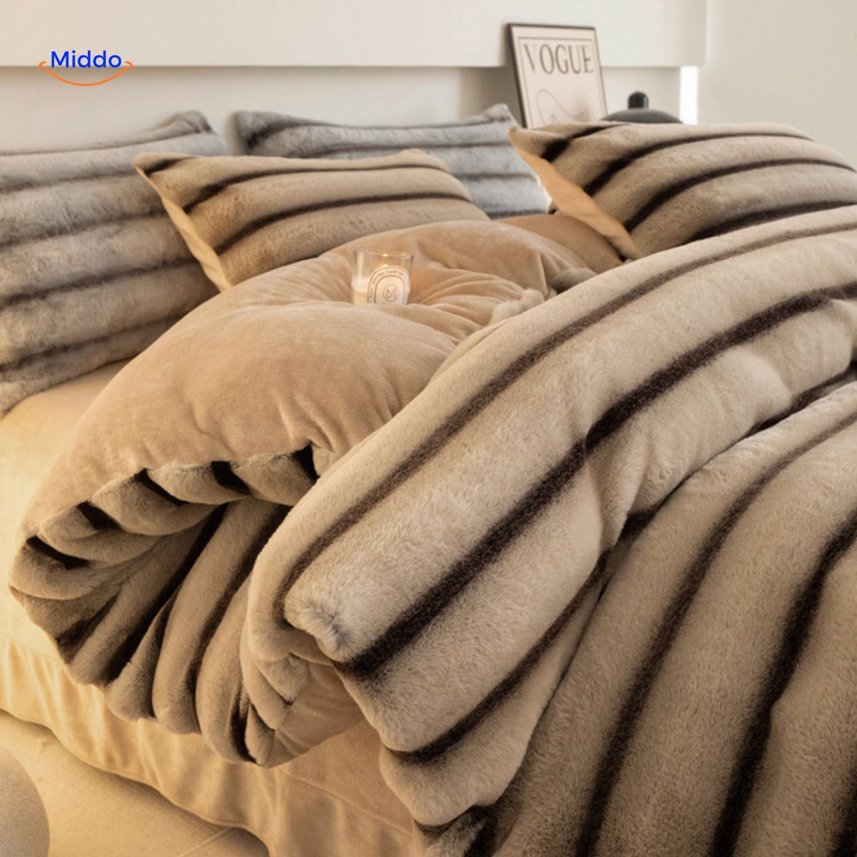 Ensemble de literie quatre pièces en peluche et fausse fourrure, linge de lit d’hiver, textile douillet, doux et chaud, confort pour la chambre à coucher | Sansoti