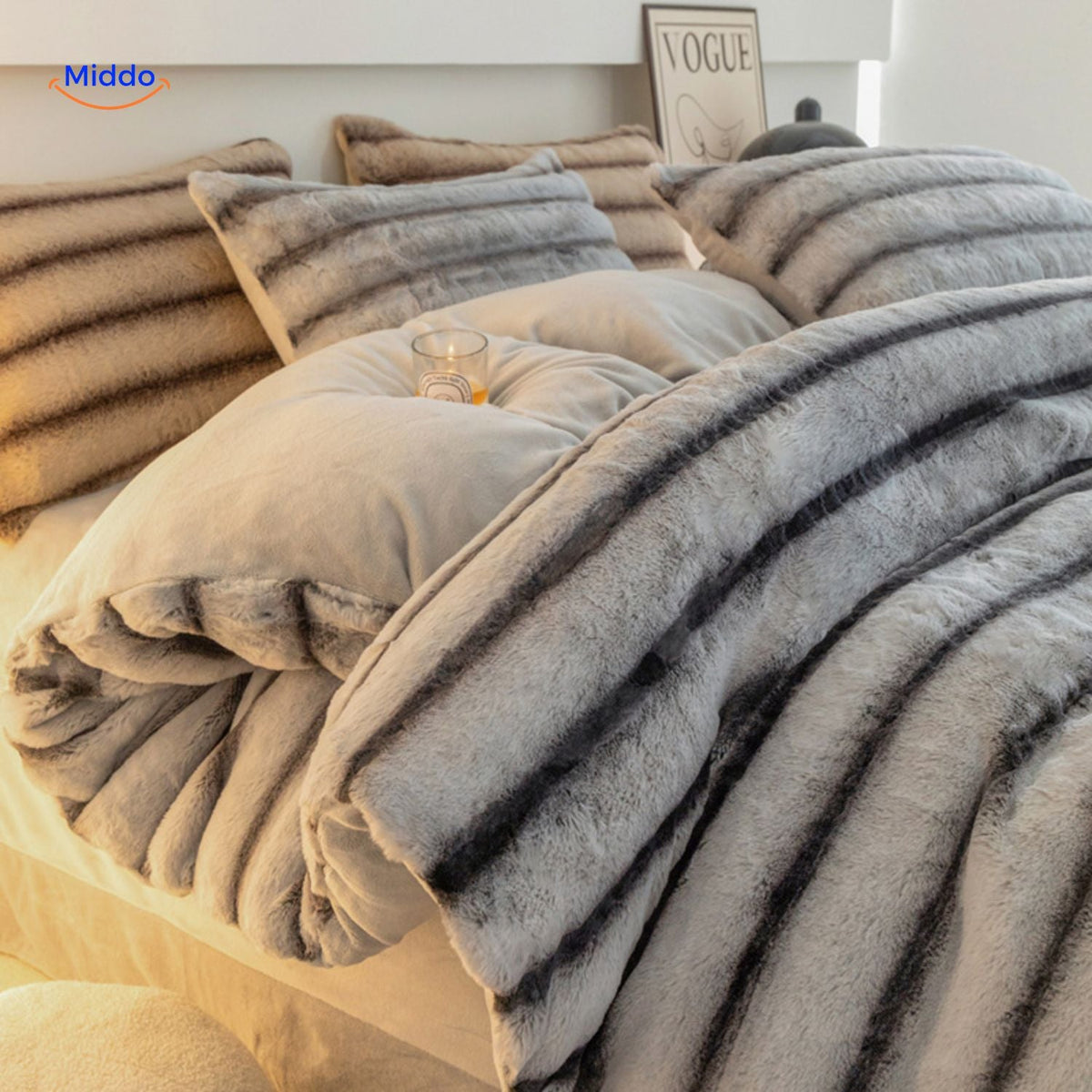 Ensemble de literie quatre pièces en peluche et fausse fourrure, linge de lit d’hiver, textile douillet, doux et chaud, confort pour la chambre à coucher | Sansoti
