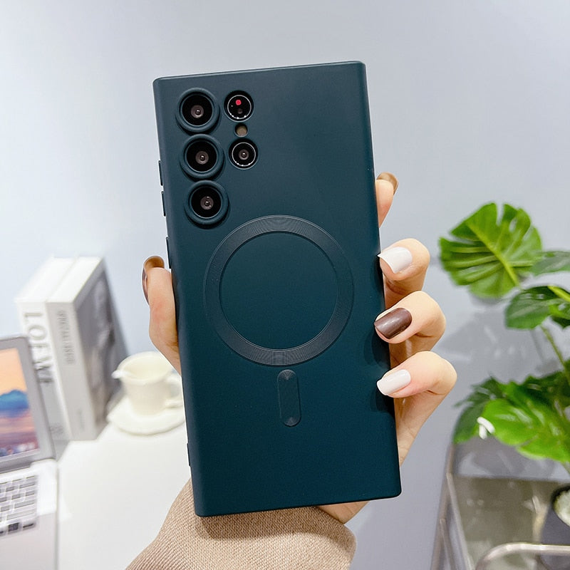 Silikonowe etui na telefon z magnetycznym pierścieniem do bezprzewodowego ładowania Samsung Galaxy, pełna ochrona | Sansoti