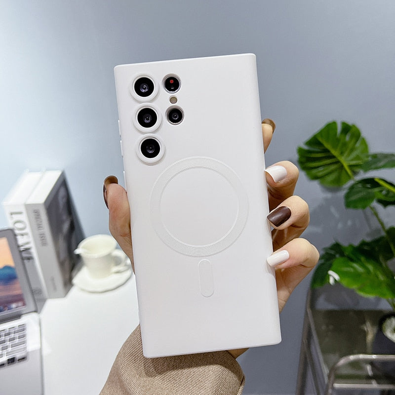 Silikonowe etui na telefon z magnetycznym pierścieniem do bezprzewodowego ładowania Samsung Galaxy, pełna ochrona | Sansoti