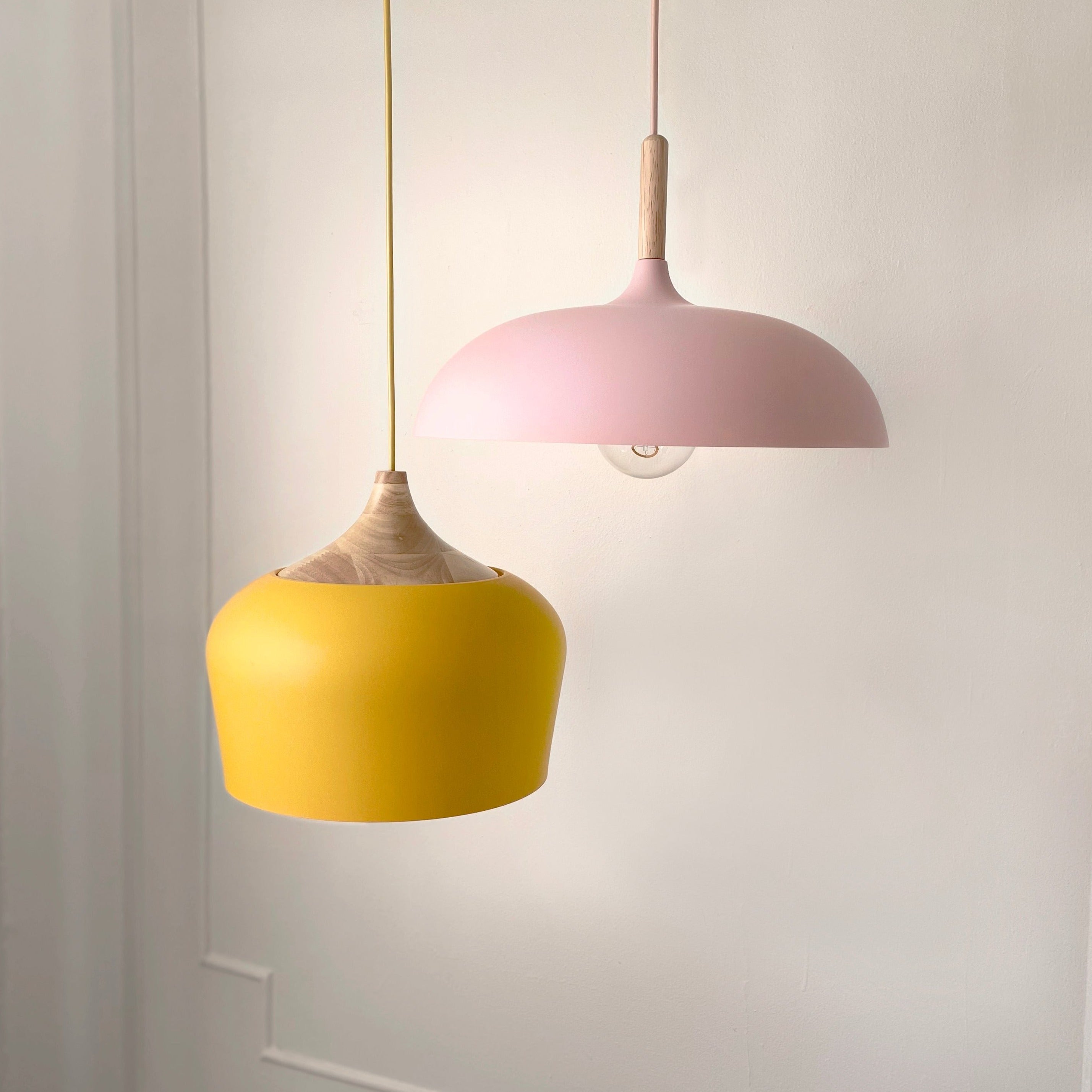 Hängelampe Pastell Aluminium Holz Retro Kuppel Kugel E27 Kinderzimmer Wohnzimmer | Restfield