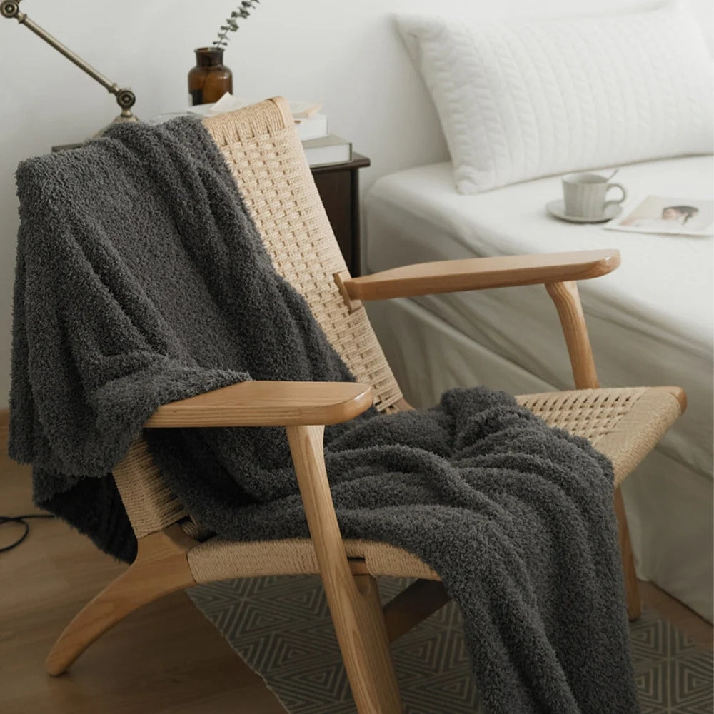 Knitted Throw Minimalist Solid 130x160cm Soft Microfiber Blanket Decorative Textile Living Room Sofa | Sansoti
