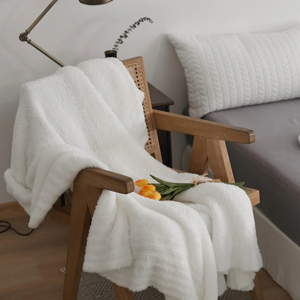 Knitted Throw Minimalist Solid 130x160cm Soft Microfiber Blanket Decorative Textile Living Room Sofa | Sansoti