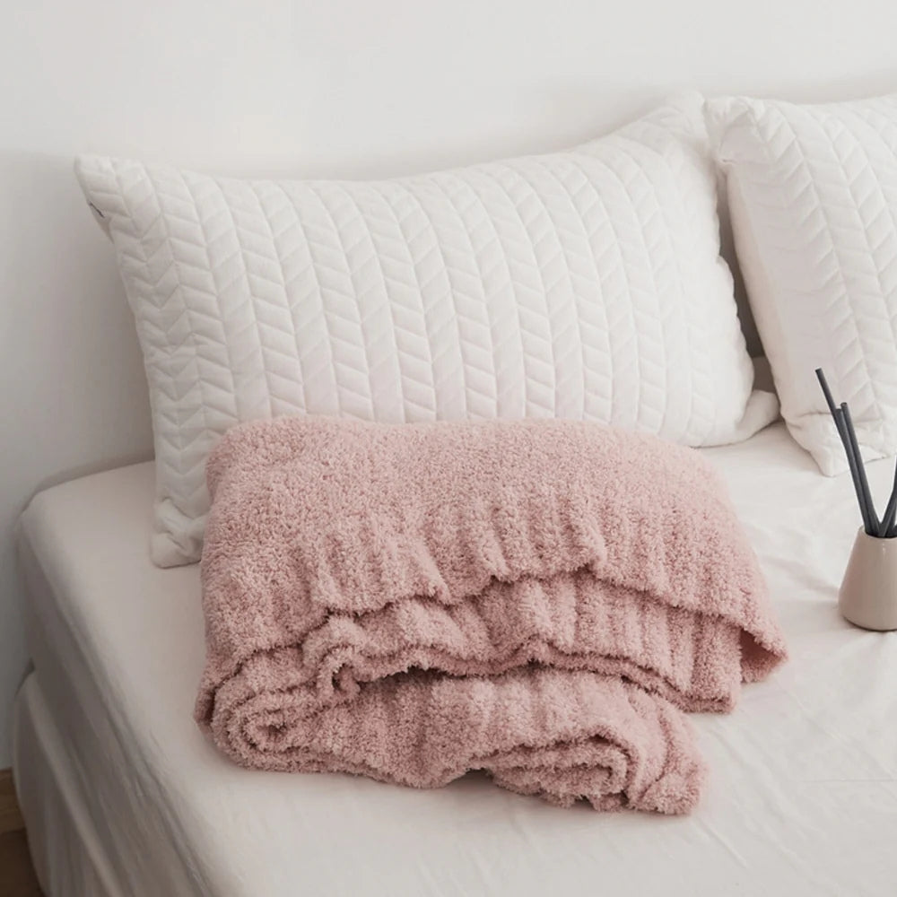 Knitted Throw Minimalist Solid 130x160cm Soft Microfiber Blanket Decorative Textile Living Room Sofa | Sansoti