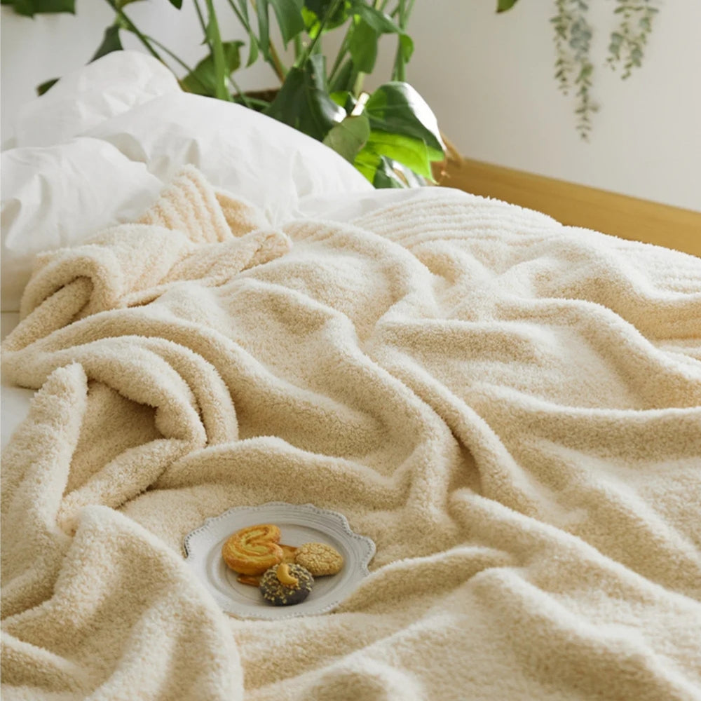 Knitted Throw Minimalist Solid 130x160cm Soft Microfiber Blanket Decorative Textile Living Room Sofa | Sansoti