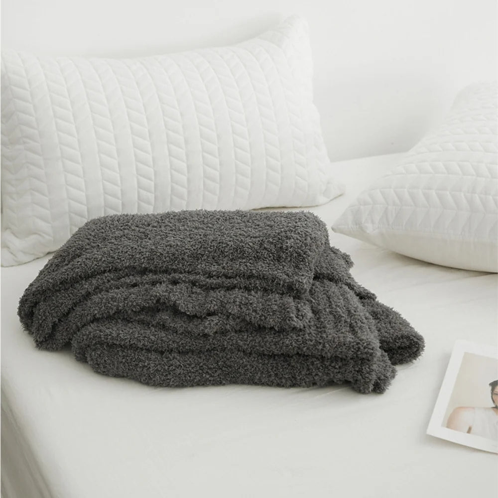 Knitted Throw Minimalist Solid 130x160cm Soft Microfiber Blanket Decorative Textile Living Room Sofa | Sansoti