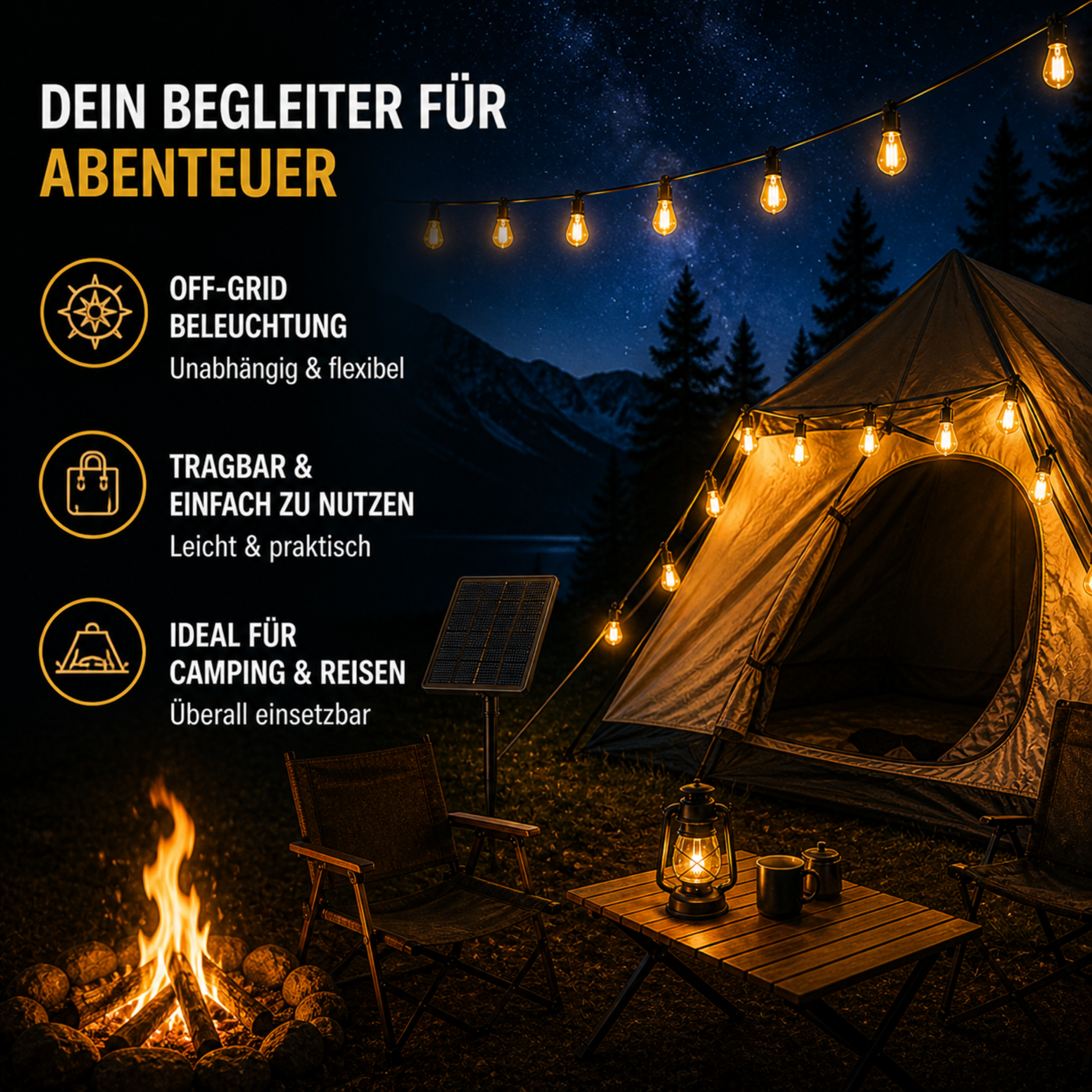 Solar LED Lichtsnoer 5-10m Outdoor Waterdicht Tuinverlichting Camping Decoratie | Sansoti