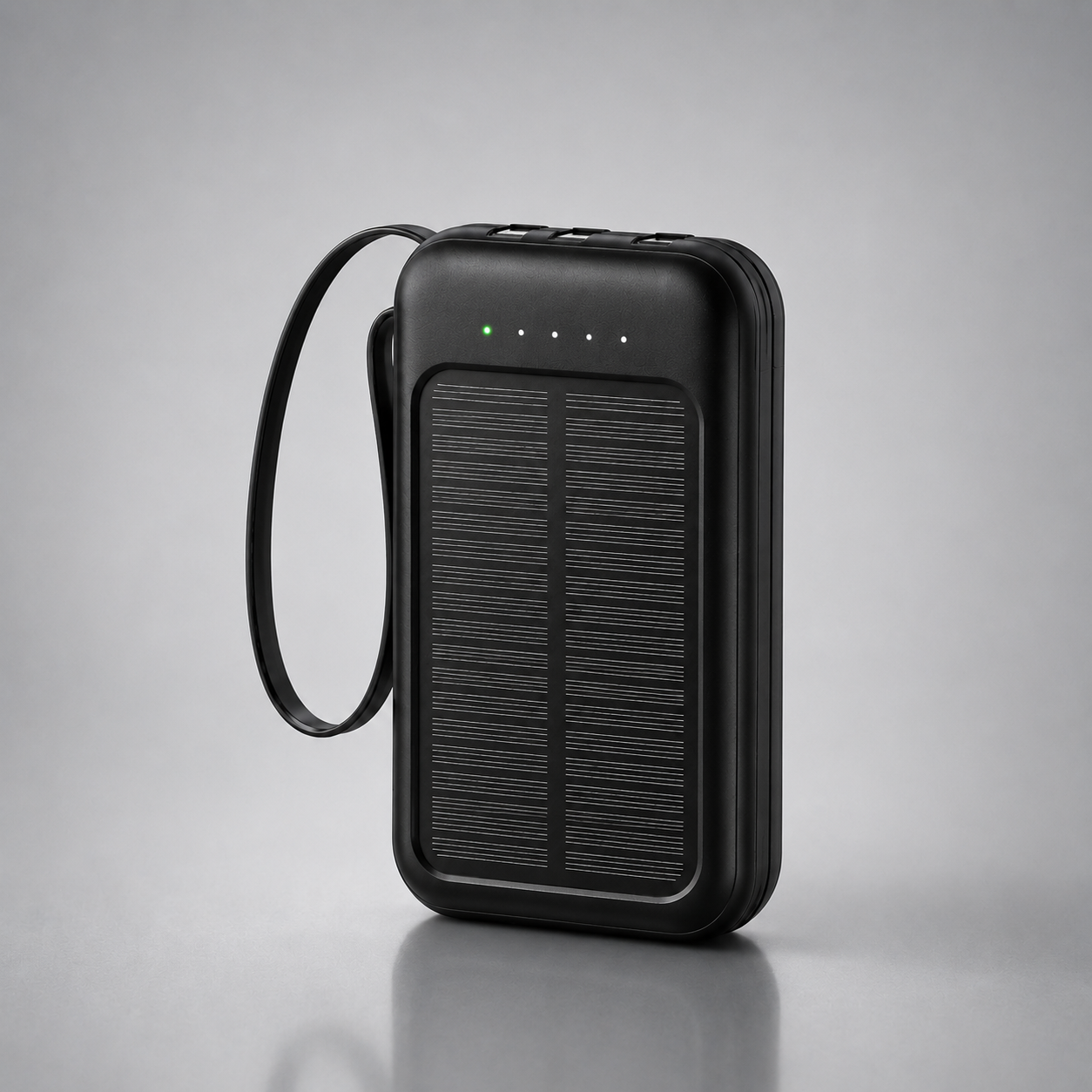 Oplaadbare Powerbank 20000mAh met Zonnepaneel, LED-Zaklamp en Ingebouwde Kabels – Draagbare Noodaccu met Dubbele USB- en Type-C-Aansluiting voor Smartphone en Tablet | Sansoti