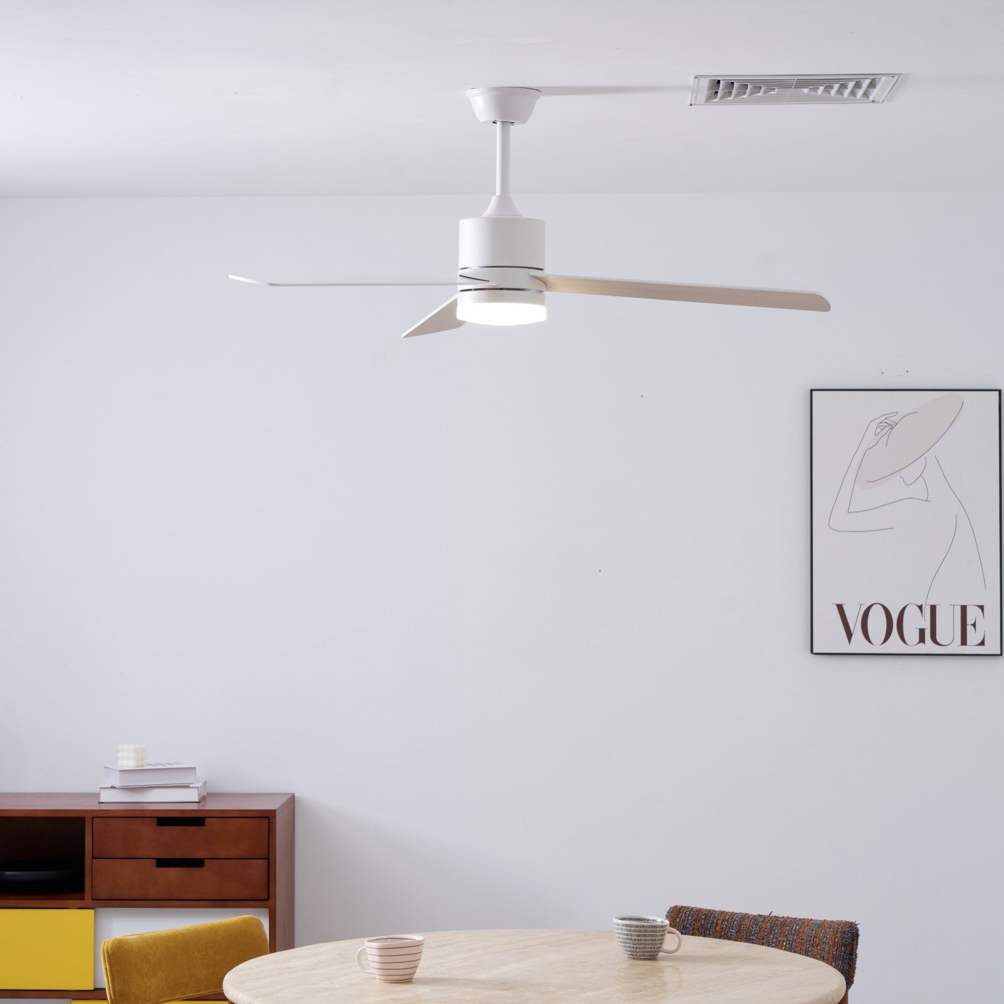 Plafondventilator met LED-verlichting Ø132 cm - 6 snelheden met afstandsbediening - energiezuinig design voor slaapkamer en woonkamer | Sansoti
