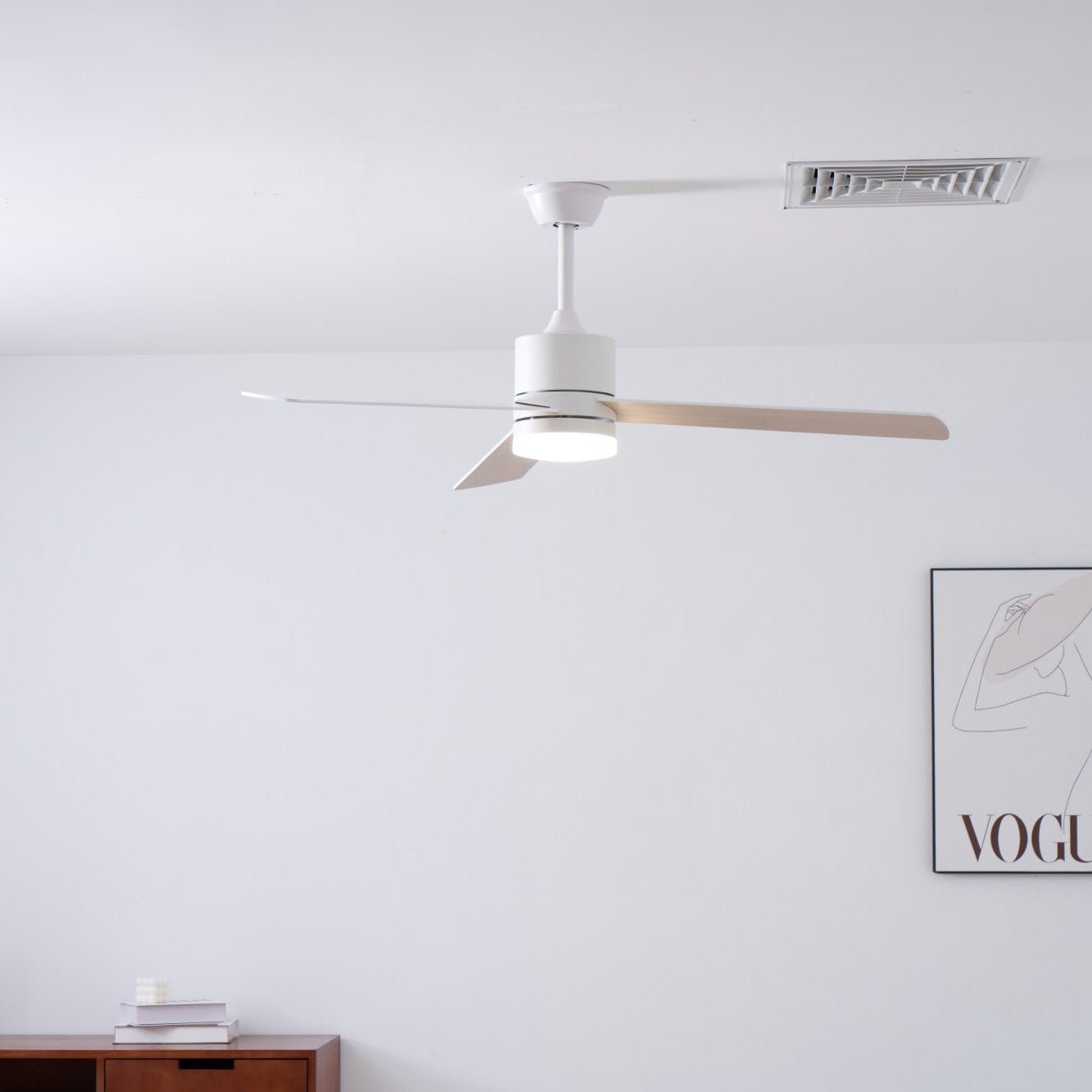 Plafondventilator met LED-verlichting Ø132 cm - 6 snelheden met afstandsbediening - energiezuinig design voor slaapkamer en woonkamer | Sansoti