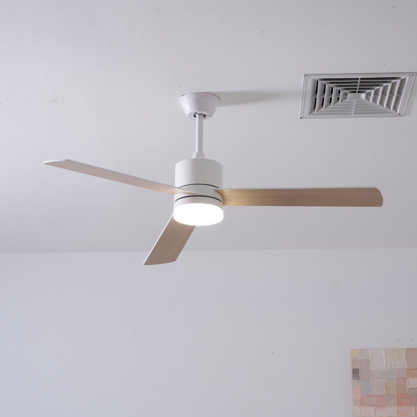 Plafondventilator met LED-verlichting Ø132 cm - 6 snelheden met afstandsbediening - energiezuinig design voor slaapkamer en woonkamer | Sansoti