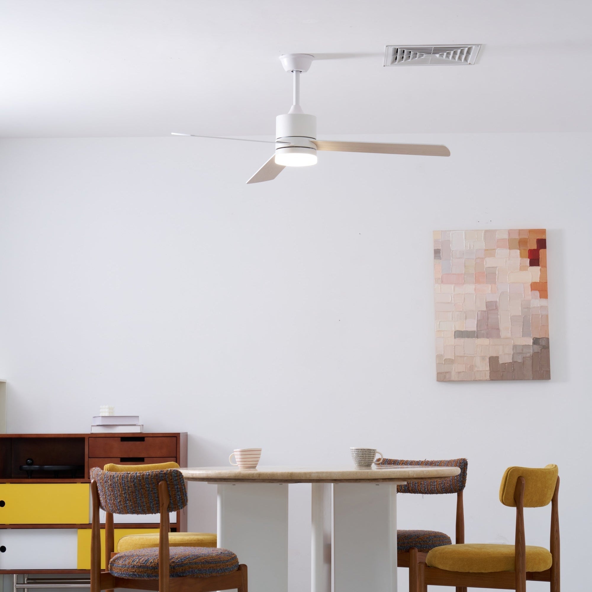 Plafondventilator met LED-verlichting Ø132 cm - 6 snelheden met afstandsbediening - energiezuinig design voor slaapkamer en woonkamer | Sansoti
