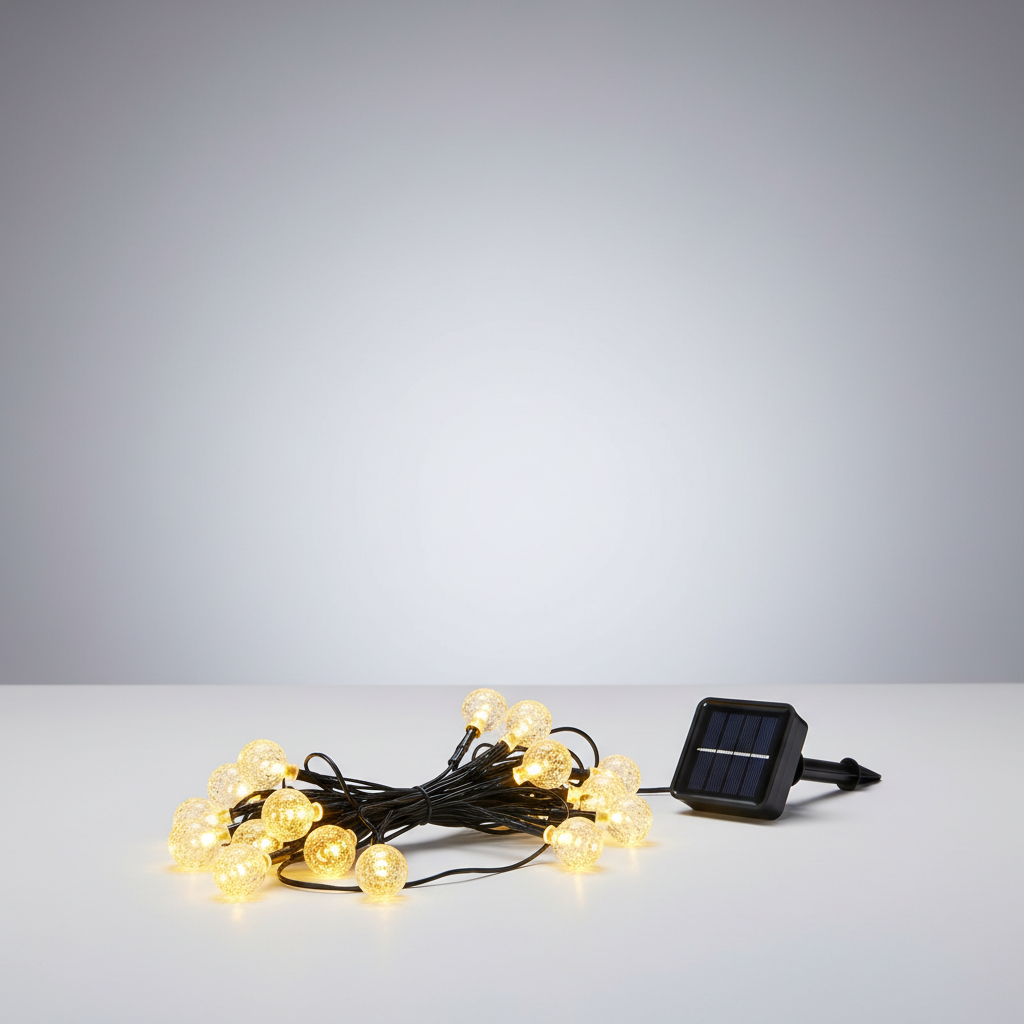 Solar LED lichtsnoer 20 lampjes warmwit tuin terras balkon tuinverlichting op zonne-energie duurzaam sfeer | Sansoti