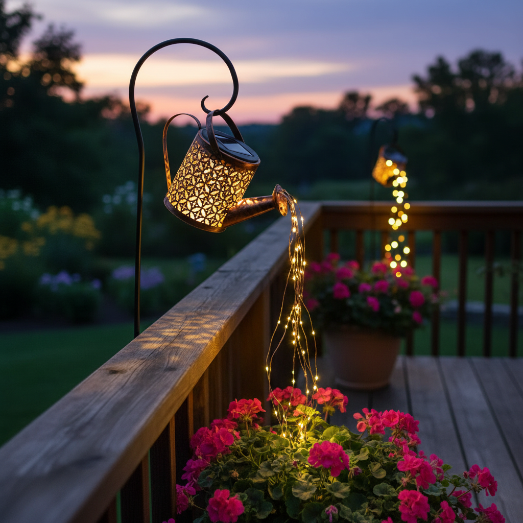 Solar-Gartenlampe mit Wasserfall-Effekt und LED-Beleuchtung, dekorativ für stimmungsvolle Abende im Freien und im Garten | Sansoti