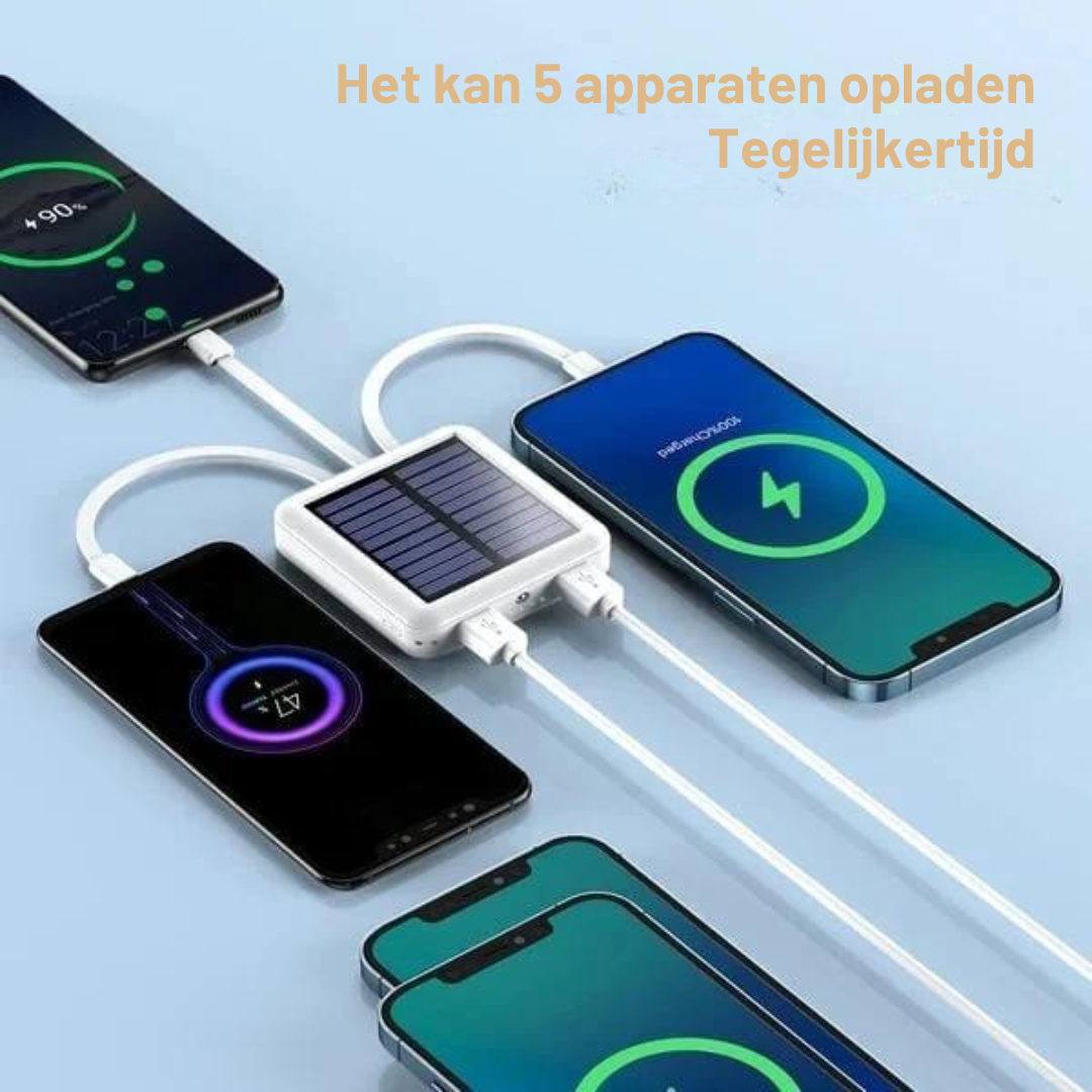 Draagbare Zonne-Energie Powerbank met LED-Zaklamp en Meerdere Oplaadpoorten – Ideaal voor Outdoor, Camping en Noodgevallen | Sansoti