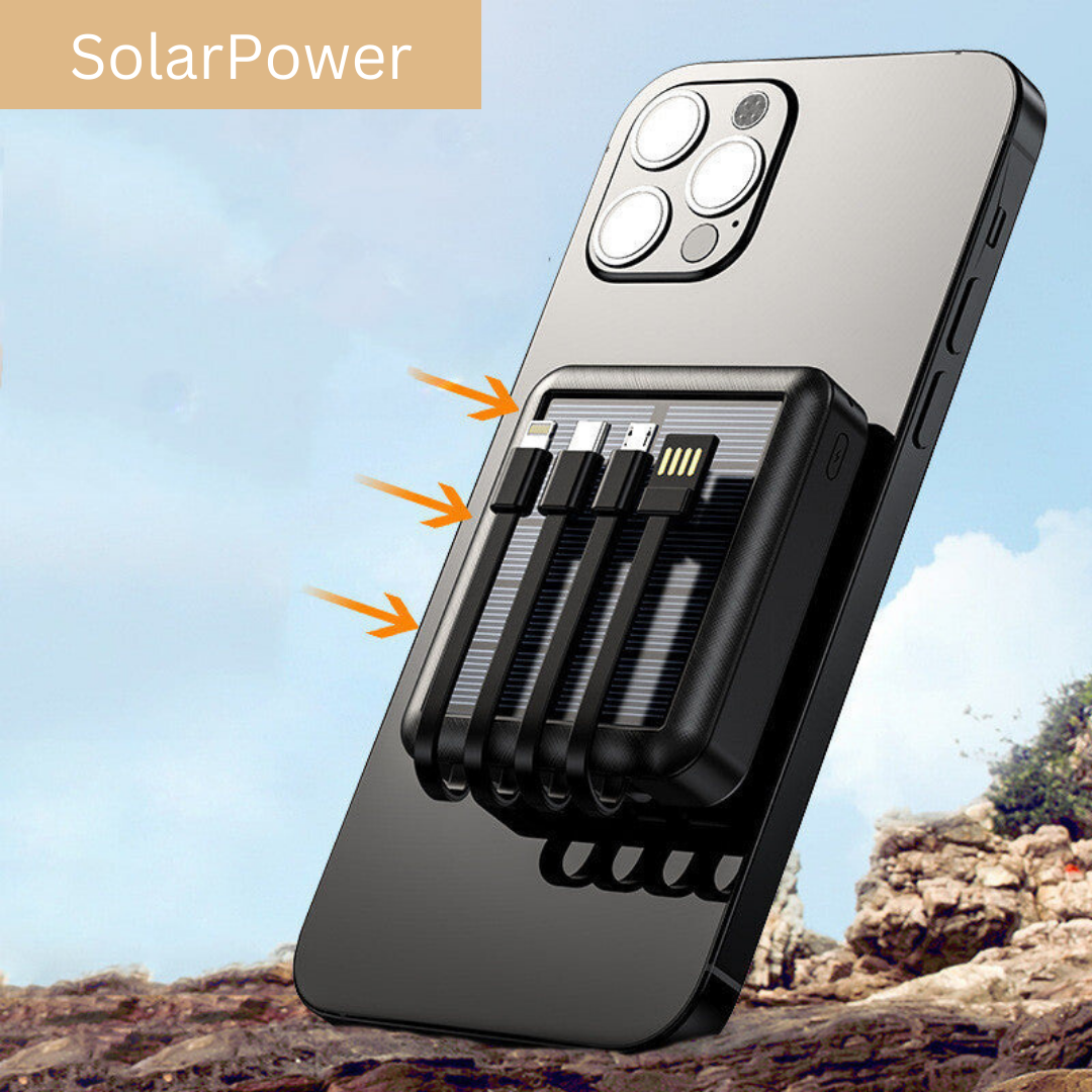 Draagbare Zonne-Energie Powerbank met LED-Zaklamp en Meerdere Oplaadpoorten – Ideaal voor Outdoor, Camping en Noodgevallen | Sansoti