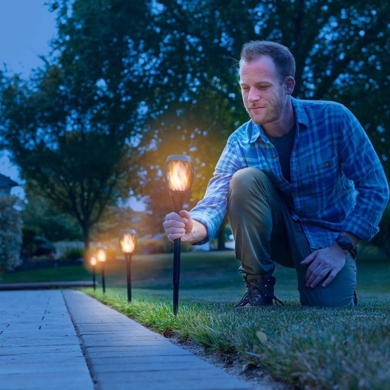 Zonne-energie Tuinfakkel met Flikkerende Vlam – LED Buitenverlichting op Zonne-energie voor Tuin en Terras | Sansoti