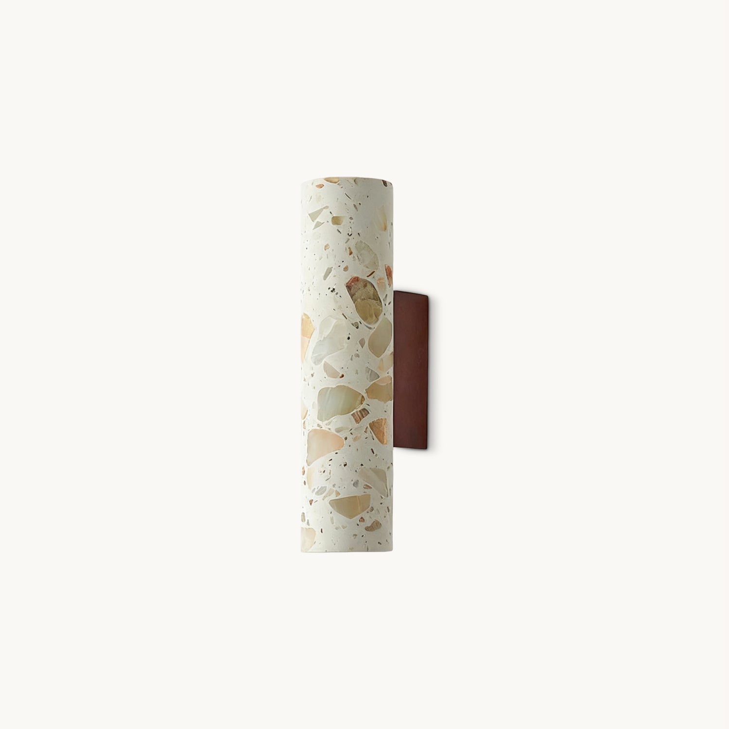 Wandlamp Terrazzo Cilinder – Walnoot Houten Basis – Handgemaakt Natuursteen – Retro Kolom Design – Warm Licht G9 – Woonkamer Slaapkamer Gang | Sansoti