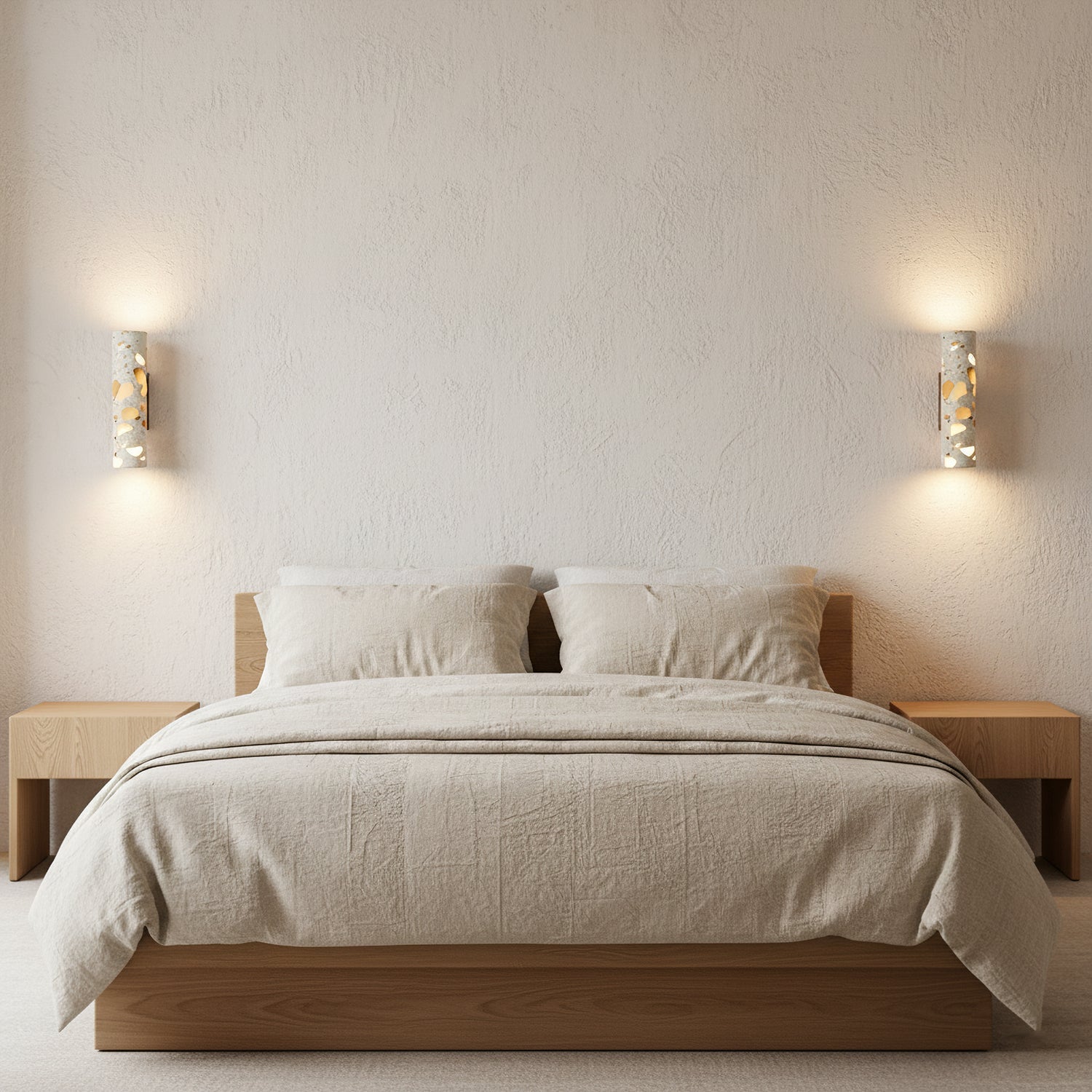 Wandlamp Terrazzo Cilinder – Walnoot Houten Basis – Handgemaakt Natuursteen – Retro Kolom Design – Warm Licht G9 – Woonkamer Slaapkamer Gang | Sansoti