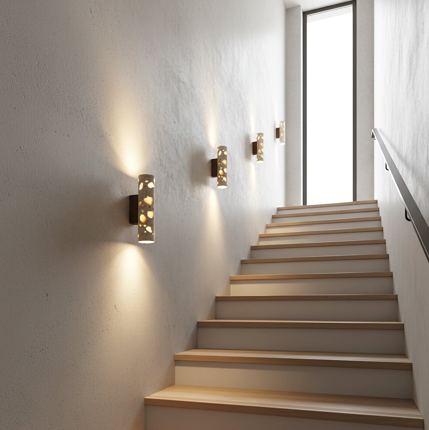 Wandlamp Terrazzo Cilinder – Walnoot Houten Basis – Handgemaakt Natuursteen – Retro Kolom Design – Warm Licht G9 – Woonkamer Slaapkamer Gang | Sansoti