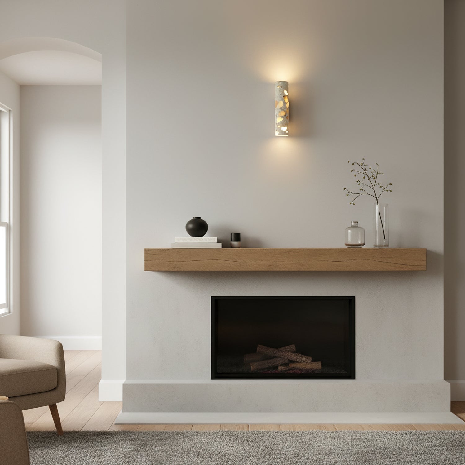 Wandlamp Terrazzo Cilinder – Walnoot Houten Basis – Handgemaakt Natuursteen – Retro Kolom Design – Warm Licht G9 – Woonkamer Slaapkamer Gang | Sansoti