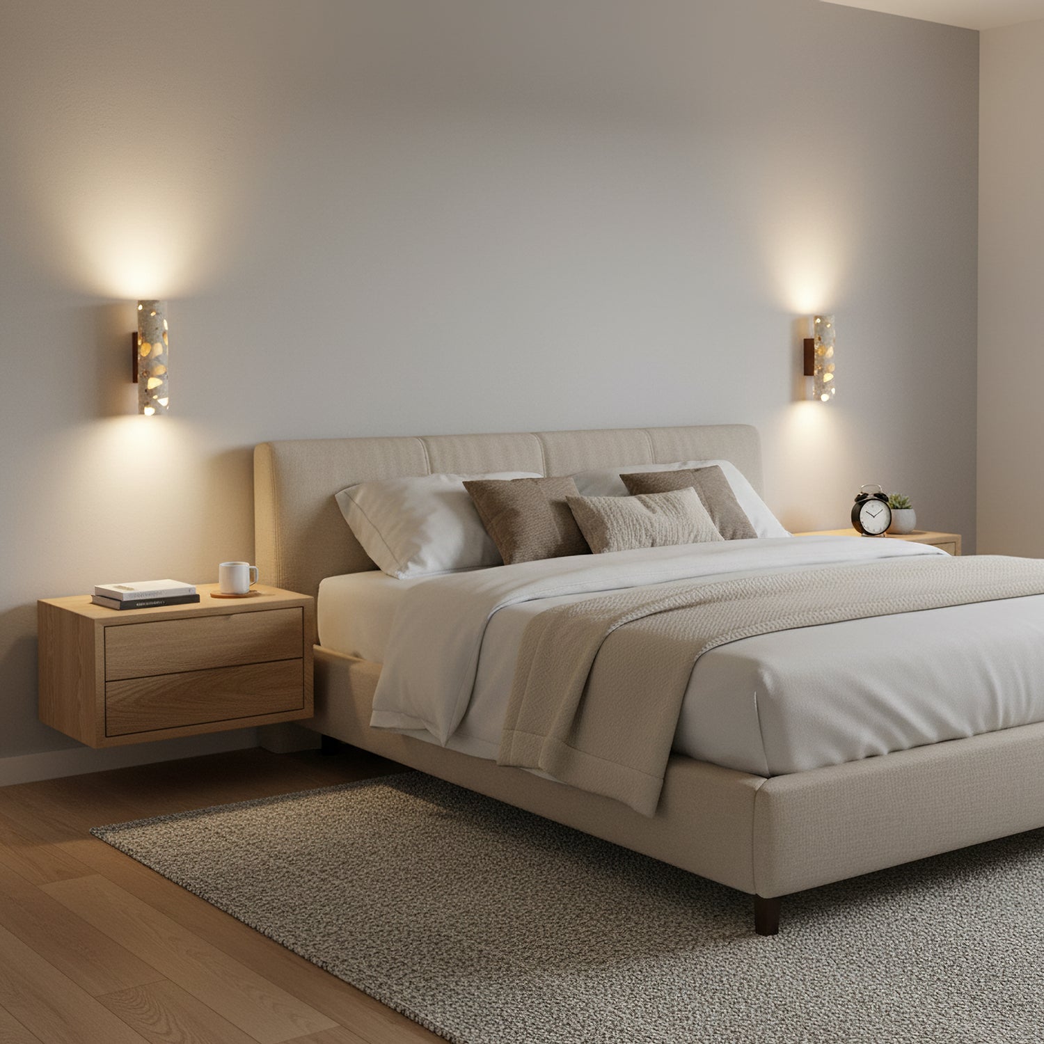 Wandlamp Terrazzo Cilinder – Walnoot Houten Basis – Handgemaakt Natuursteen – Retro Kolom Design – Warm Licht G9 – Woonkamer Slaapkamer Gang | Sansoti