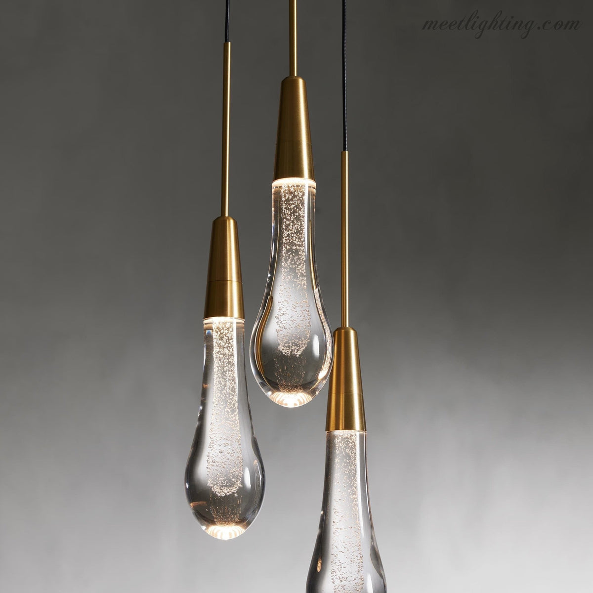 LED Pendant Light Seeded Glass Teardrop Shape Dimmable Adjustable Brass Bronze Nickel Dining Room Living Room Modern | Sansoti