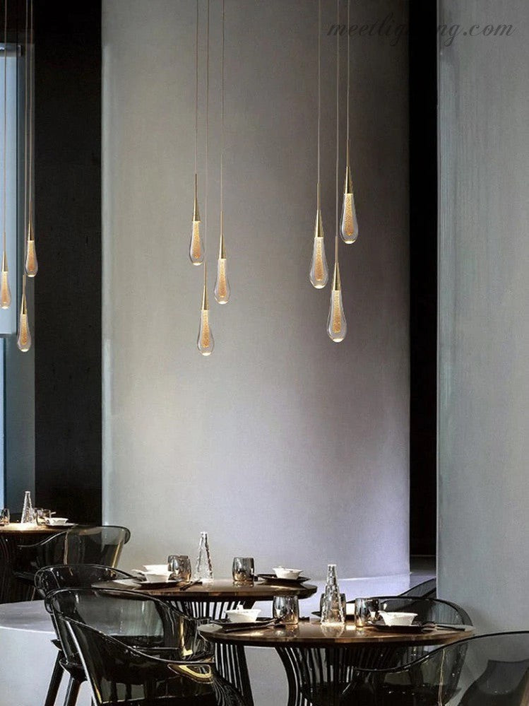 LED Pendant Light Seeded Glass Teardrop Shape Dimmable Adjustable Brass Bronze Nickel Dining Room Living Room Modern | Sansoti