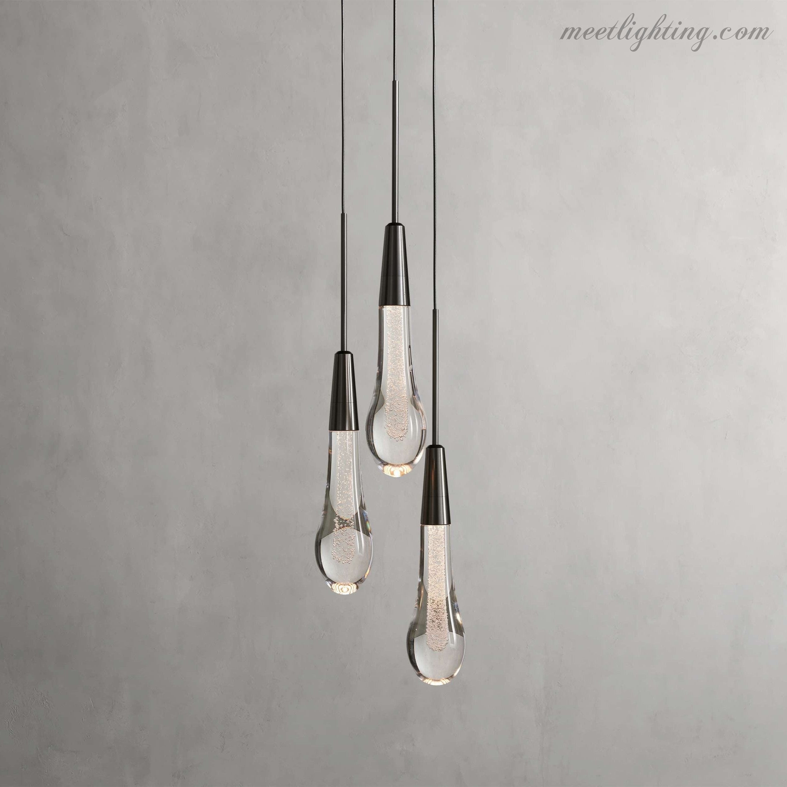 LED Pendant Light Seeded Glass Teardrop Shape Dimmable Adjustable Brass Bronze Nickel Dining Room Living Room Modern | Sansoti
