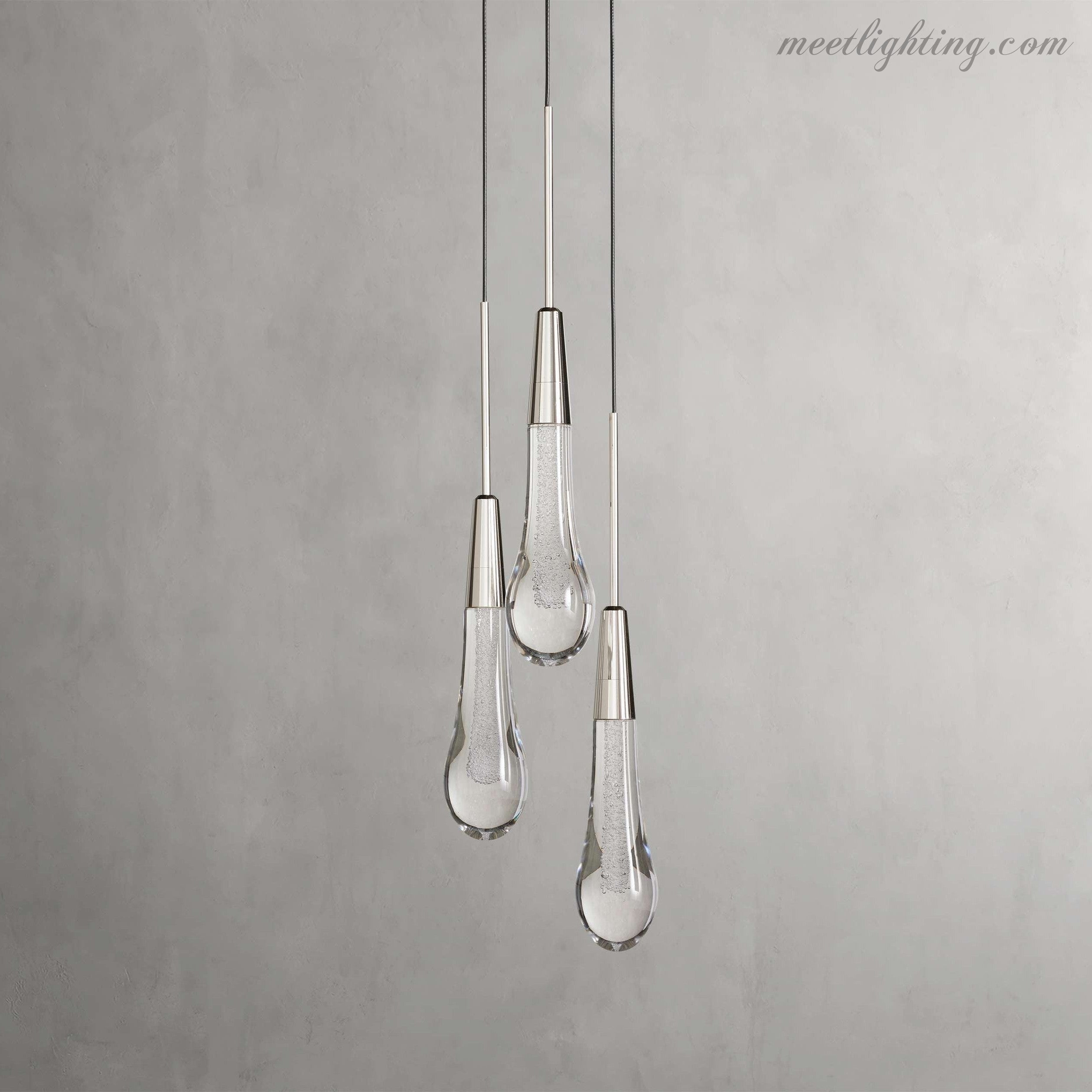 LED Pendant Light Seeded Glass Teardrop Shape Dimmable Adjustable Brass Bronze Nickel Dining Room Living Room Modern | Sansoti