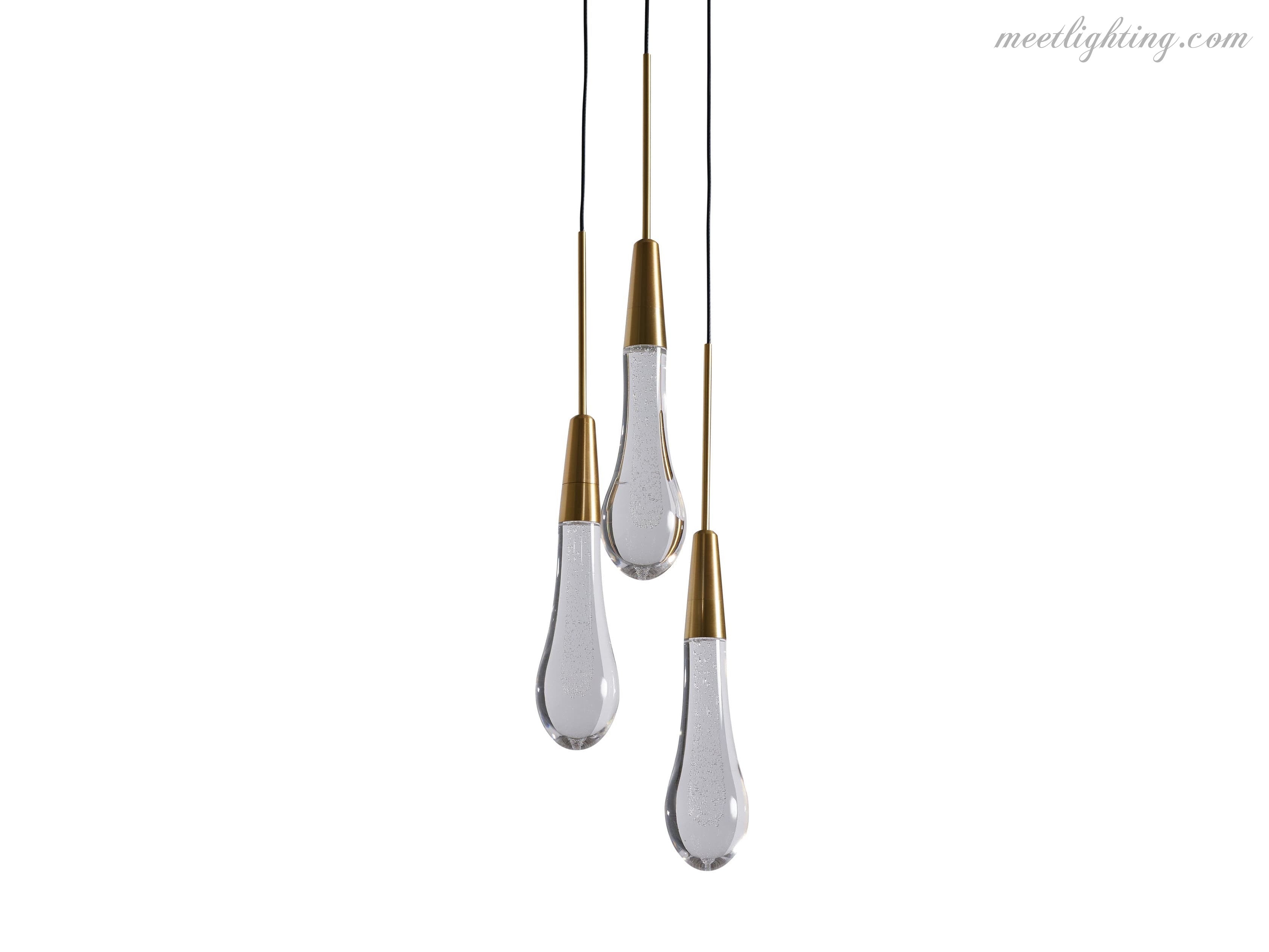 LED Pendant Light Seeded Glass Teardrop Shape Dimmable Adjustable Brass Bronze Nickel Dining Room Living Room Modern | Sansoti