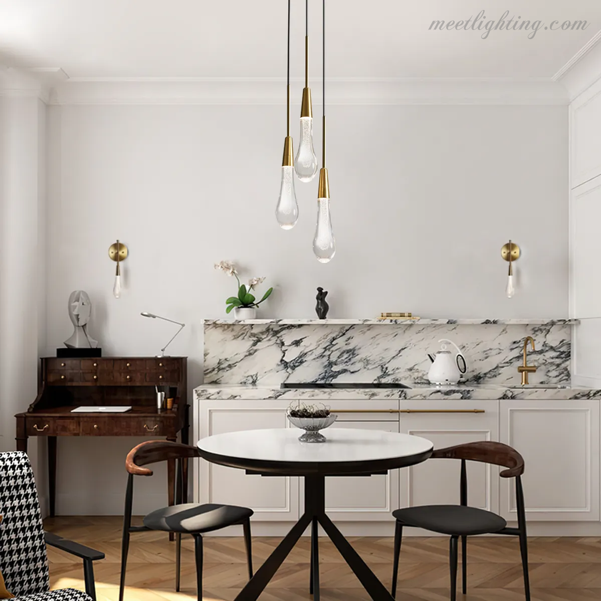 LED Pendant Light Seeded Glass Teardrop Shape Dimmable Adjustable Brass Bronze Nickel Dining Room Living Room Modern | Sansoti