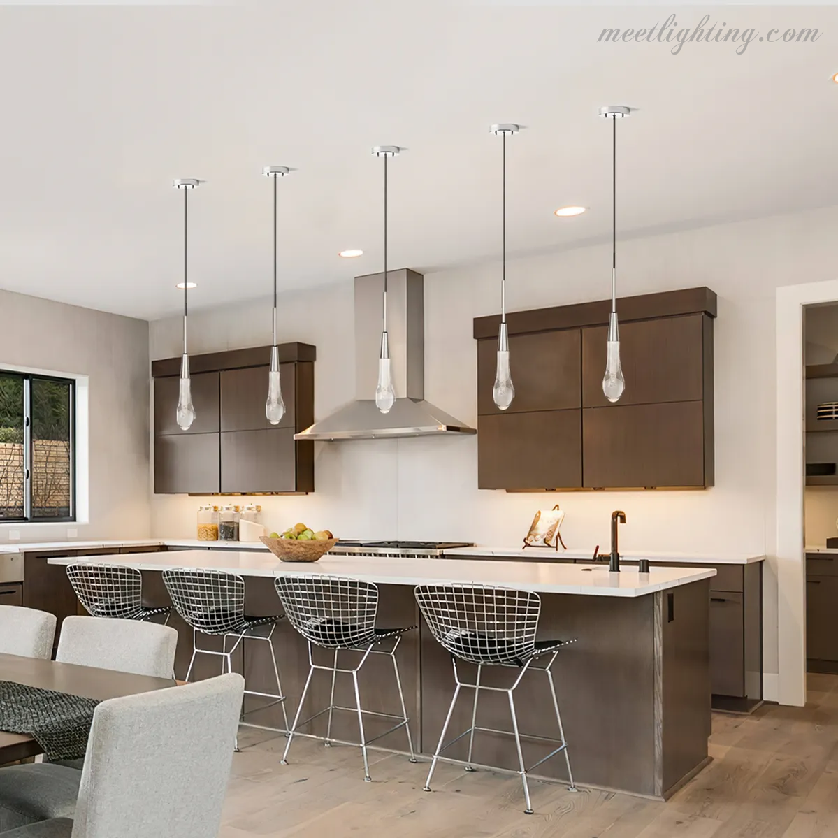 LED Pendant Light Seeded Glass Teardrop Shape Dimmable Adjustable Brass Bronze Nickel Dining Room Living Room Modern | Sansoti