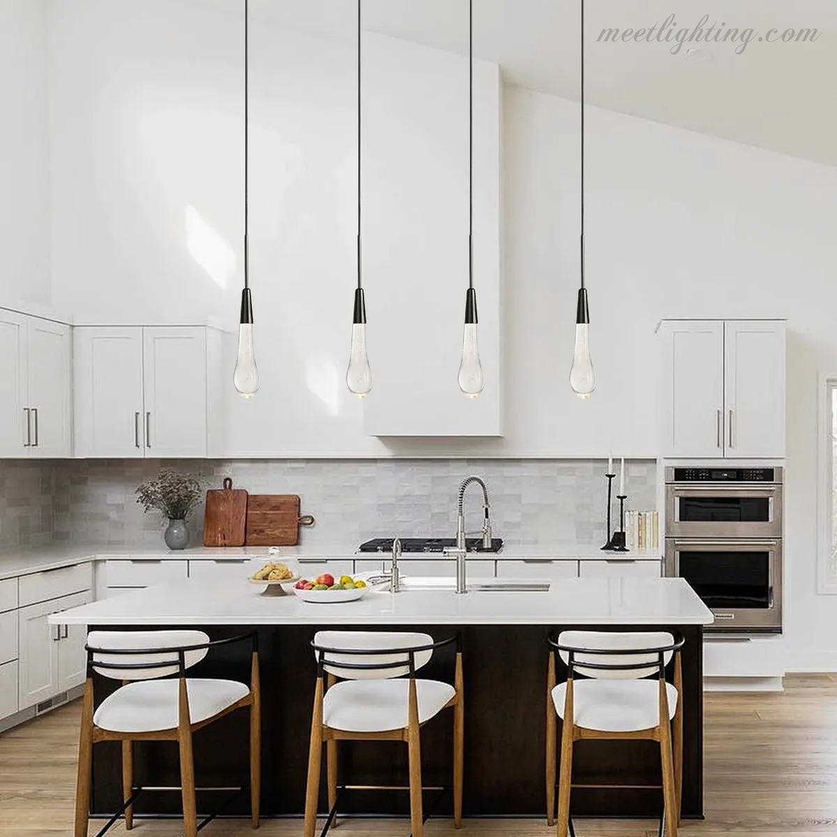 LED Pendant Light Seeded Glass Teardrop Shape Dimmable Adjustable Brass Bronze Nickel Dining Room Living Room Modern | Sansoti