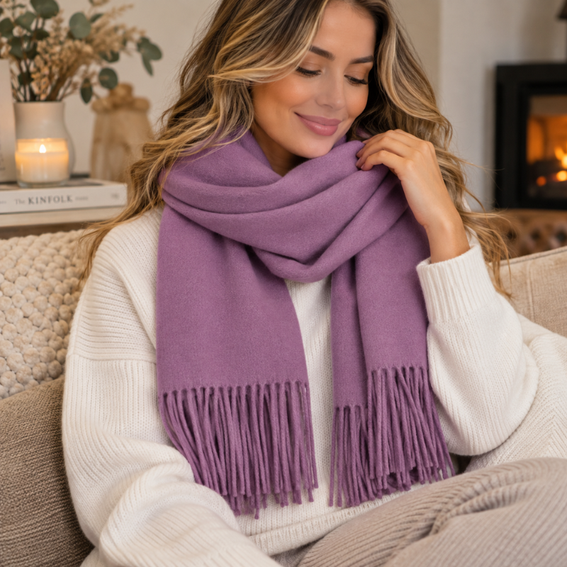 Wollschal mit Fransen – weiche Wärme für Herbst und Winter in 9 Farben für einen eleganten Look | Sansoti