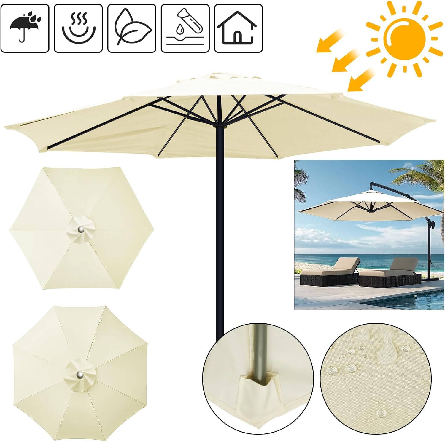 Vervangingshoes voor parasol 6/8 spaken waterafstotend met ventilatie 2-3 meter | Sansoti