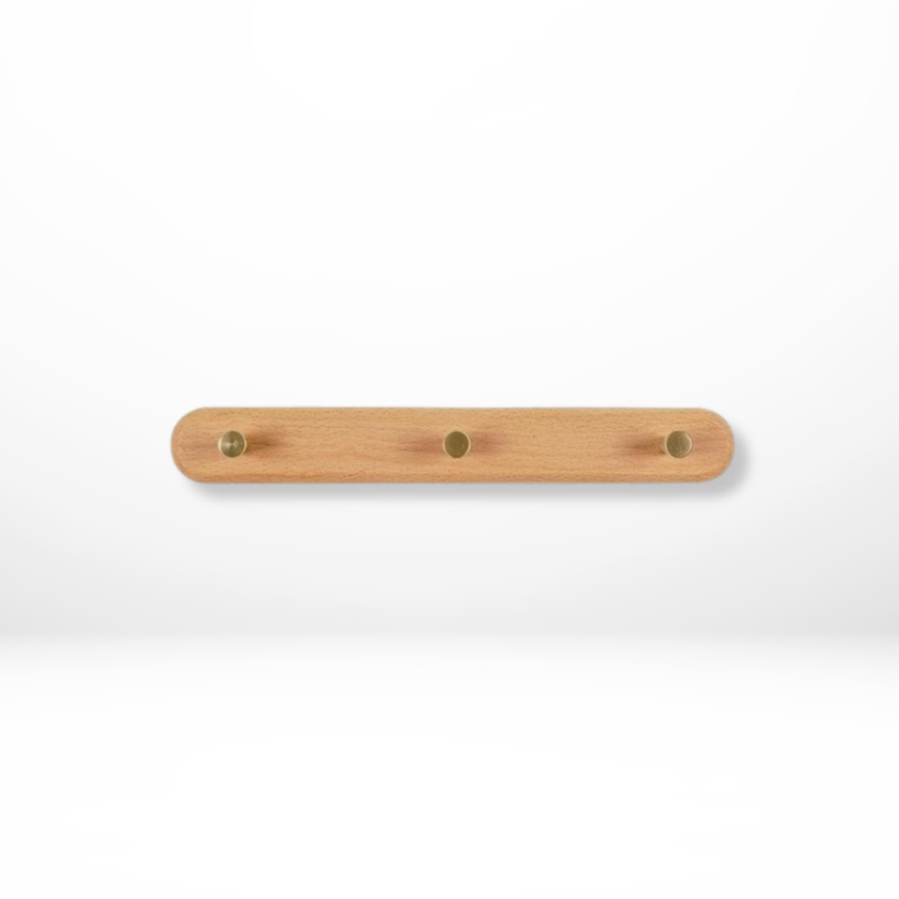 Houten Kapstok Wand Messing Haken 3 Haaks Beukenhout Zwart Walnoot Entree Slaapkamer Badkamer Jassen Tassen Sleutels Ophangen | Sansoti