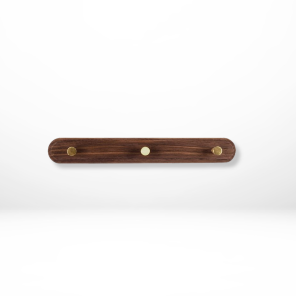 Houten Kapstok Wand Messing Haken 3 Haaks Beukenhout Zwart Walnoot Entree Slaapkamer Badkamer Jassen Tassen Sleutels Ophangen | Sansoti