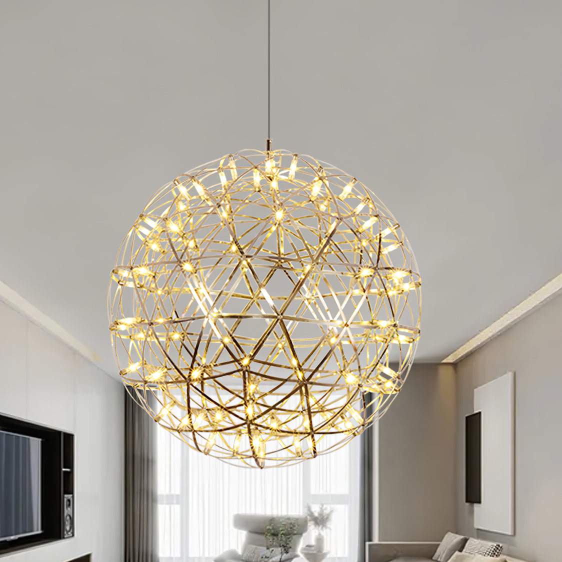 LED Hanglamp Bol Zilver Sfeerverlichting Moderne Lichtbol met Dimbare Lichtpunten Transparante Kristalbol Decoratief Scandinavisch Warm Wit Industrieel Design Interieurlamp | Sansoti