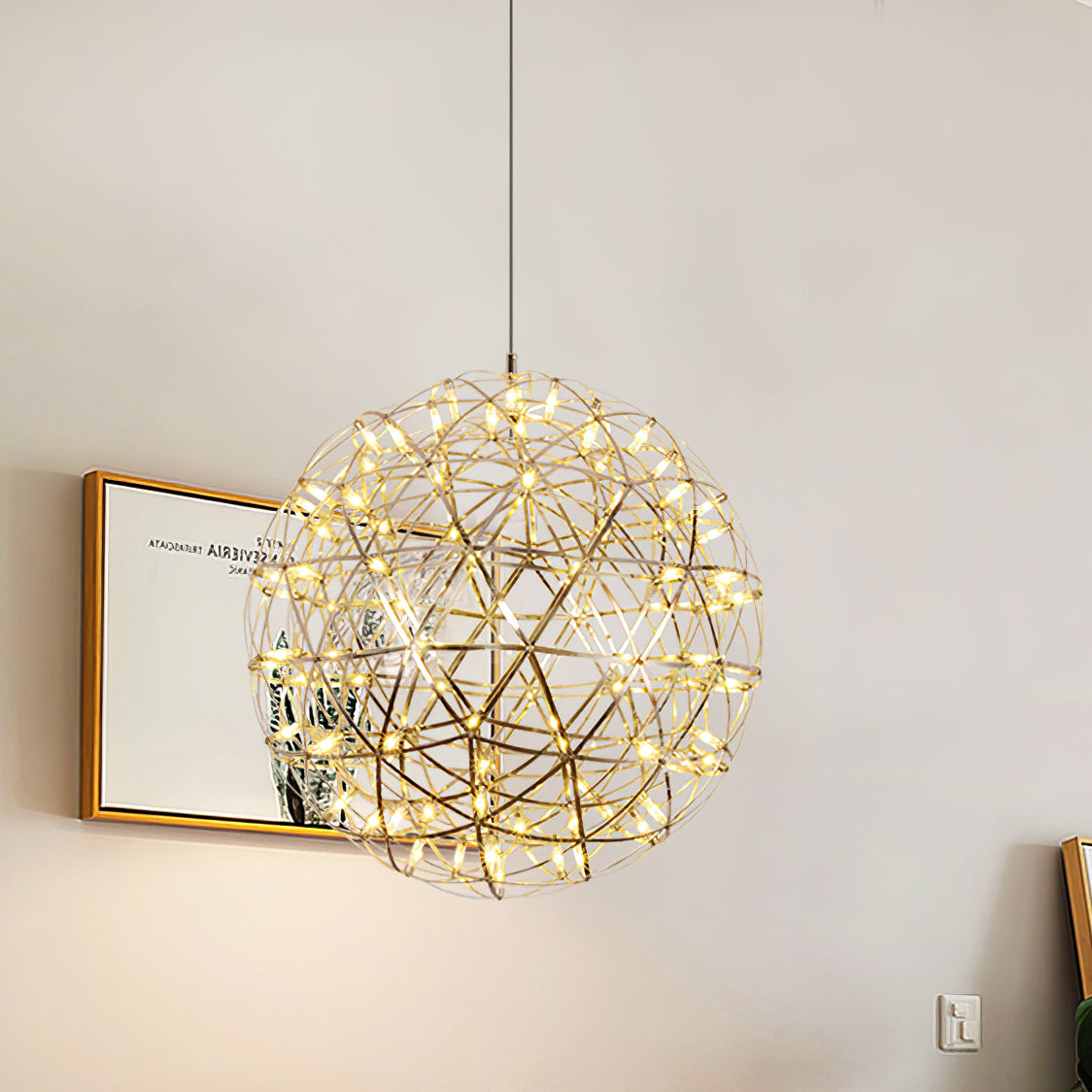 LED Hanglamp Bol Zilver Sfeerverlichting Moderne Lichtbol met Dimbare Lichtpunten Transparante Kristalbol Decoratief Scandinavisch Warm Wit Industrieel Design Interieurlamp | Sansoti