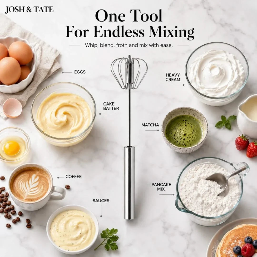 Hand Whisk with Self-Rotating Mechanism Stainless Steel 27cm Professional Kitchen Tool for Eggs Whipped Cream and Sauces | Sansoti